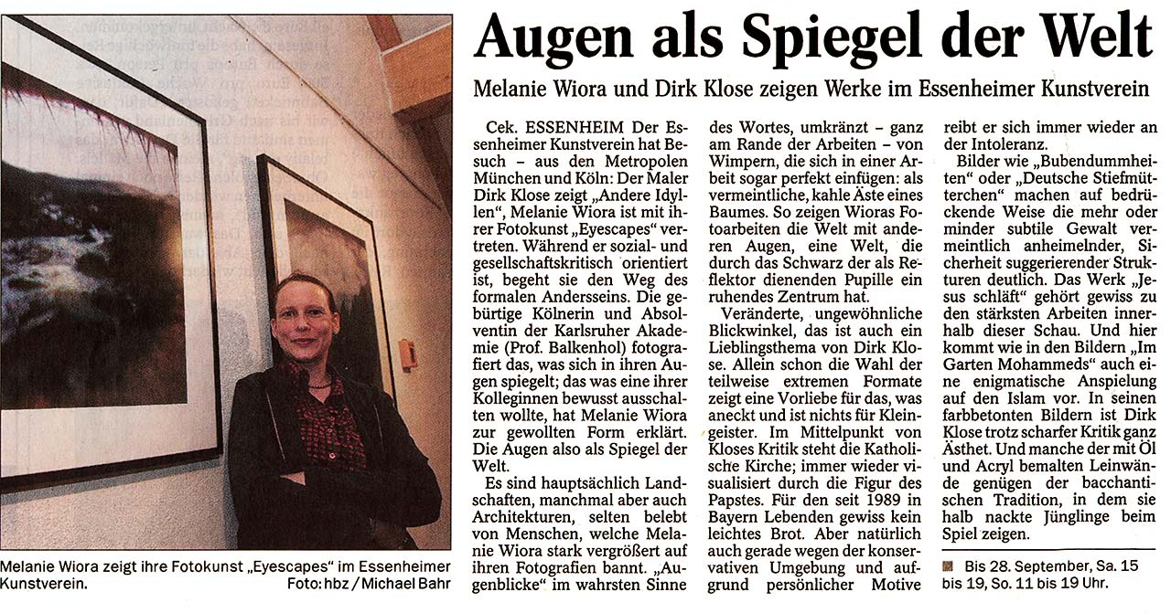 „Die Augen als Spiegel der Welt“, AllgemeineZeitung, Mainz, 15. September 2008
